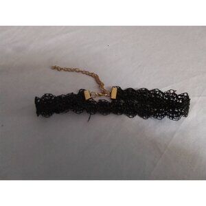 Black Lace Choker Necklace With Gold Chain Adjustable Closure